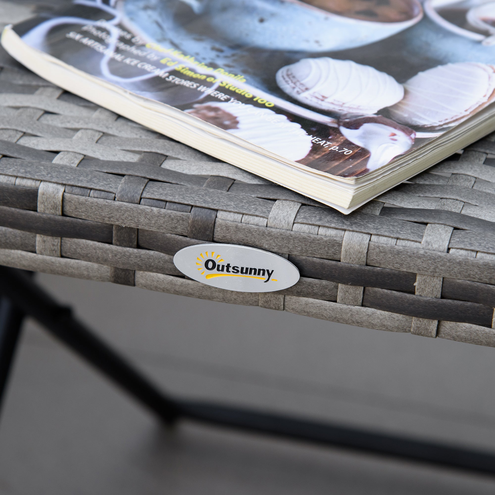 Kozy Square PE Wicker Rattan Folding Table,Weather Resistant Wicker Weave Side Table with Steel Frame, Grey