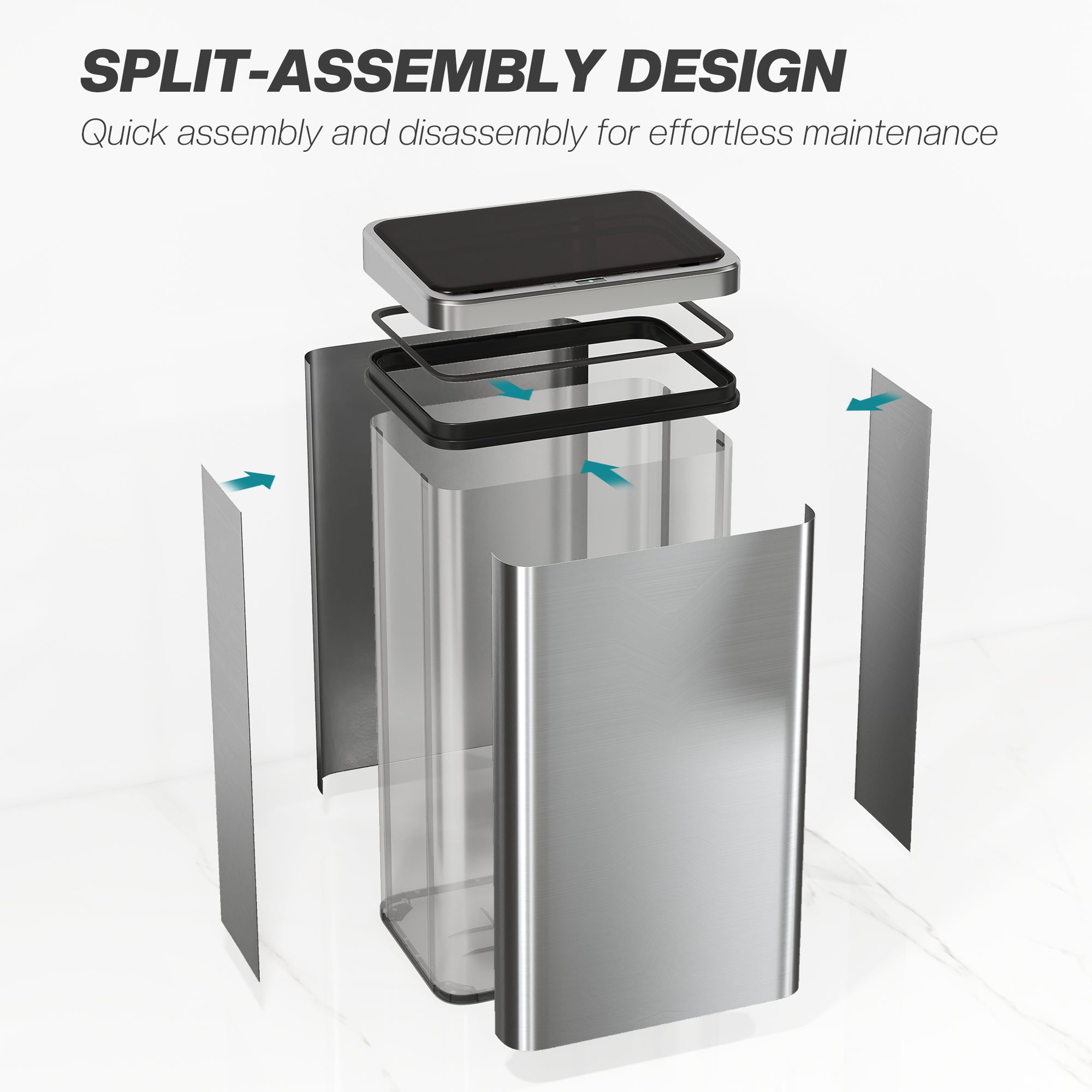 Kozy 50L Sensor Bin with Quiet Soft-Close Lid, Automatic Touchless Motion Sensor Kitchen Bin with Fingerprint Resistant Stainless Steel for Hygienic Gyms, Home Office Use, Silver Tone