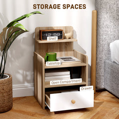 Kozy - Multi-Storage Bedside Table - White/Wood-Effect