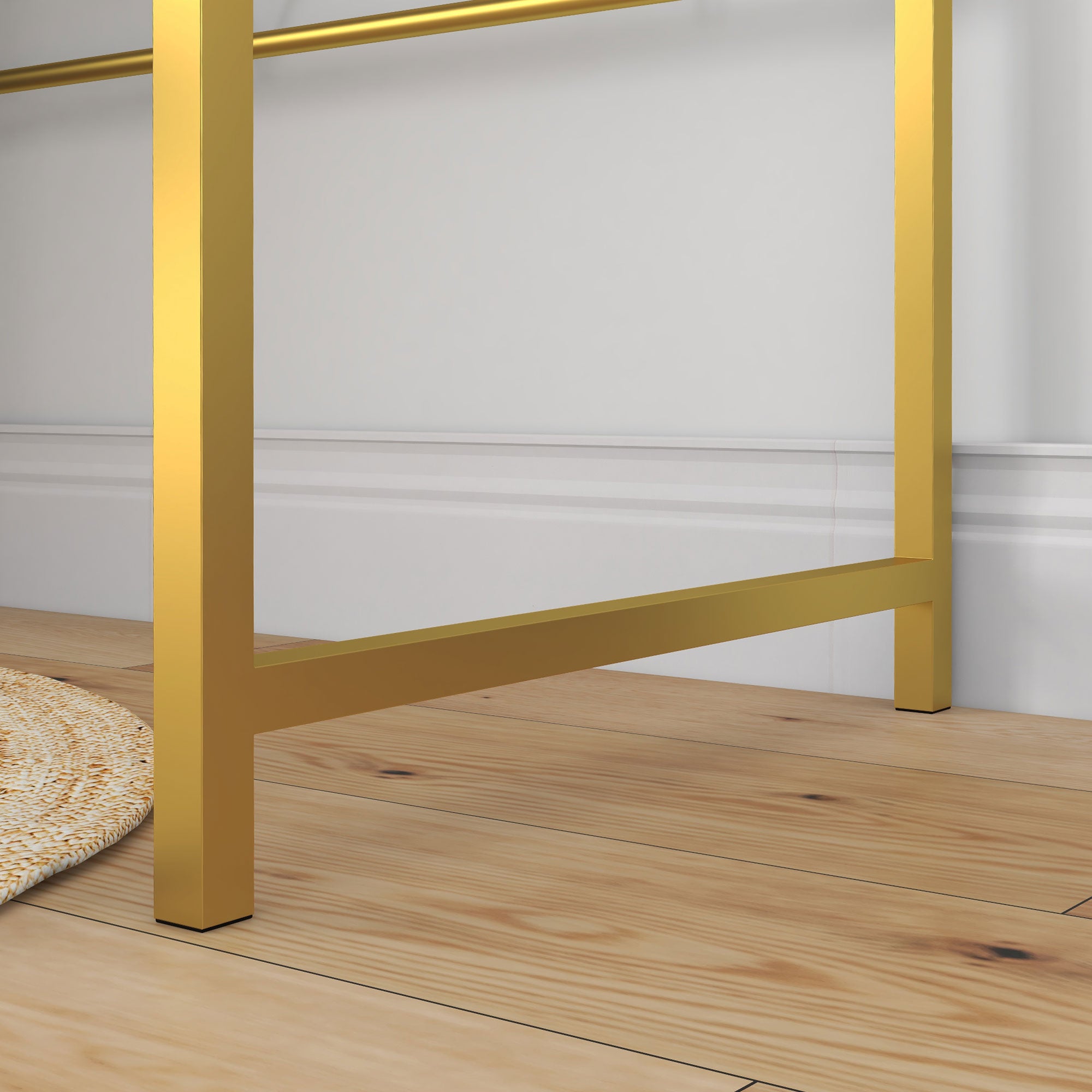 Kozy Modern Dressing Table with Round Mirror, Vanity Makeup Desk with Open Storage, Faux Marble Texture and Steel Frame for Bedroom, White