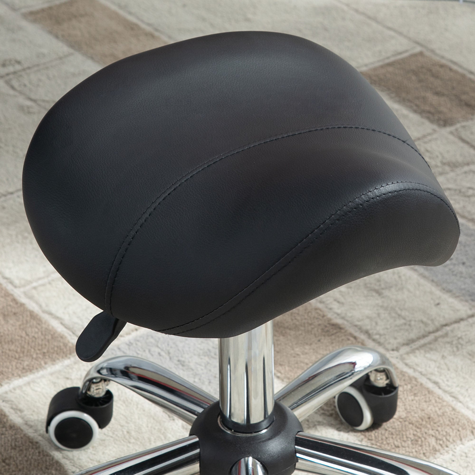 Kozy Cosmetic Stool 360° Rotate Height Adjustable Salon Massage Spa Chair Hydraulic Rolling Faux Leather Saddle Stool Mobility, Black