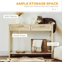 Kozy Console Sofa Table Hallway Side Desk with Storage Shelf Drawer for Entryway Living Room Bedroom Natural