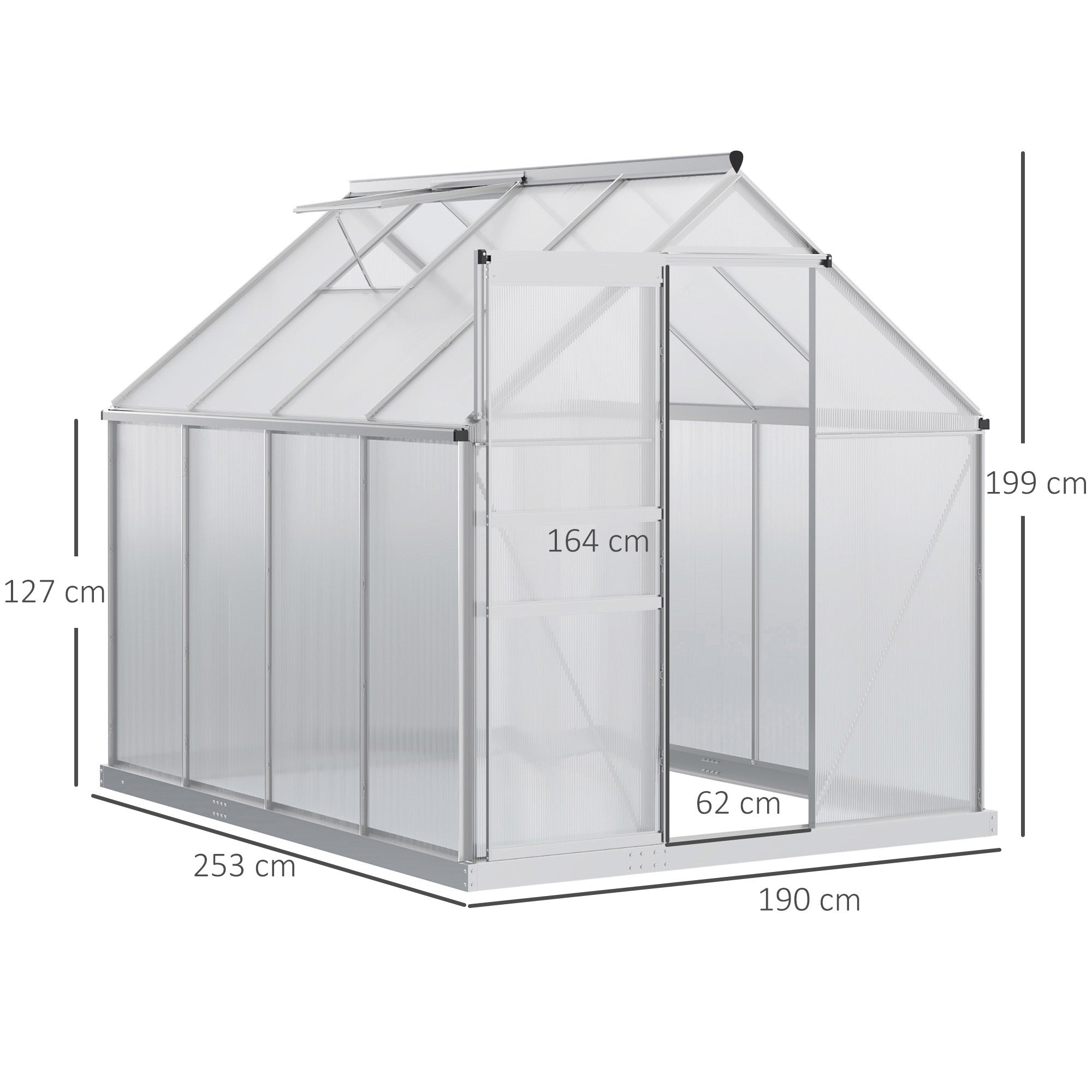 Kozy 190 x 253 cm Walk-In Polycarbonate Greenhouse - Silver-Tone