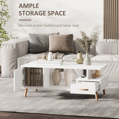 Kozy Modern Minimalism Coffee Table with Storage, Sofa Side Table with Shelf & Drawer for Living Room Reception Room, White