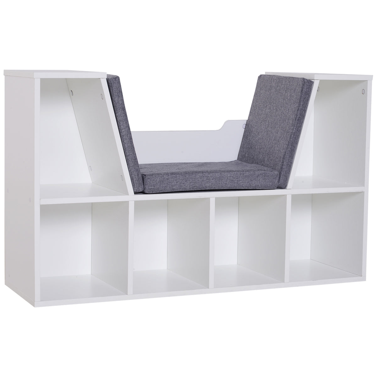 Kozy Bookcase Storage Shelf with Cushioned Reading Seat, Cube Bookshelf Organizer for Bedroom Living Room, White