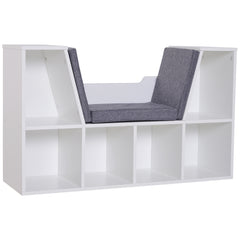 Kozy Bookcase Storage Shelf with Cushioned Reading Seat, Cube Bookshelf Organizer for Bedroom Living Room, White