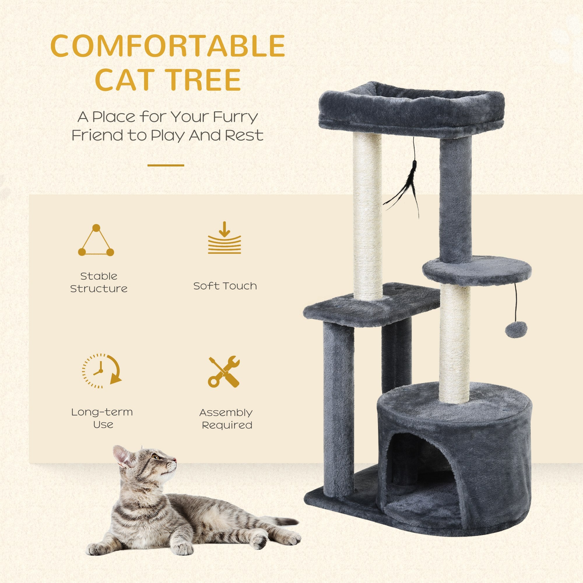 PawHut Cat Tree 100cm, Multi