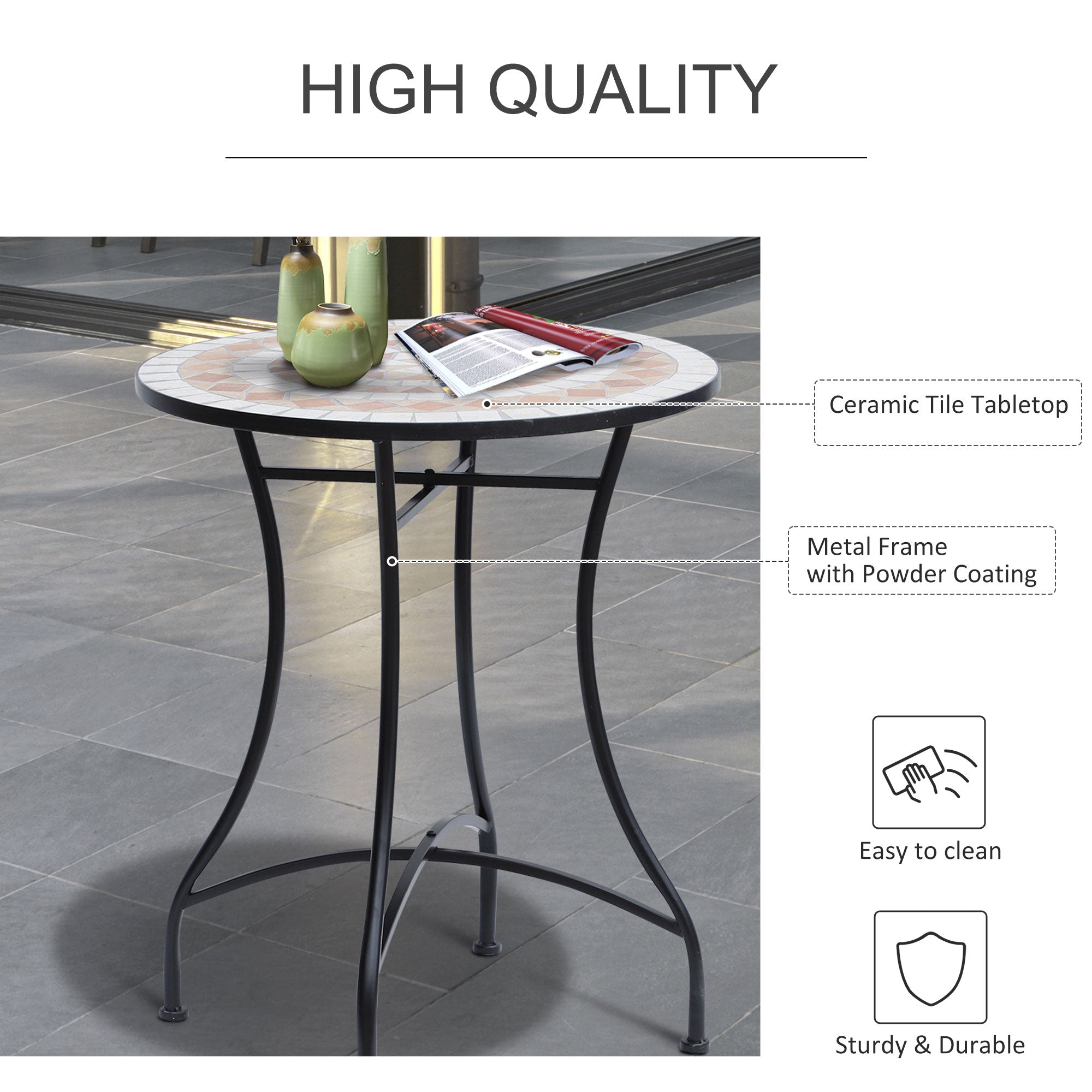 Outsunny 60cm Mosaic Round Bistro Table Side Bar Table Patio Garden Table Outdoor Balcony Furniture