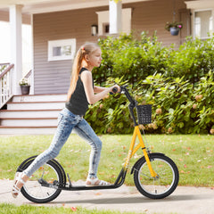 Kozy Kids Scooter, Kick Stunt Scooter with Adjustable Handlebar, Dual Brakes, Basket, Cupholder, Mudguard, 16" Inflatable Rubber Wheels, for 5-12 years, Orange