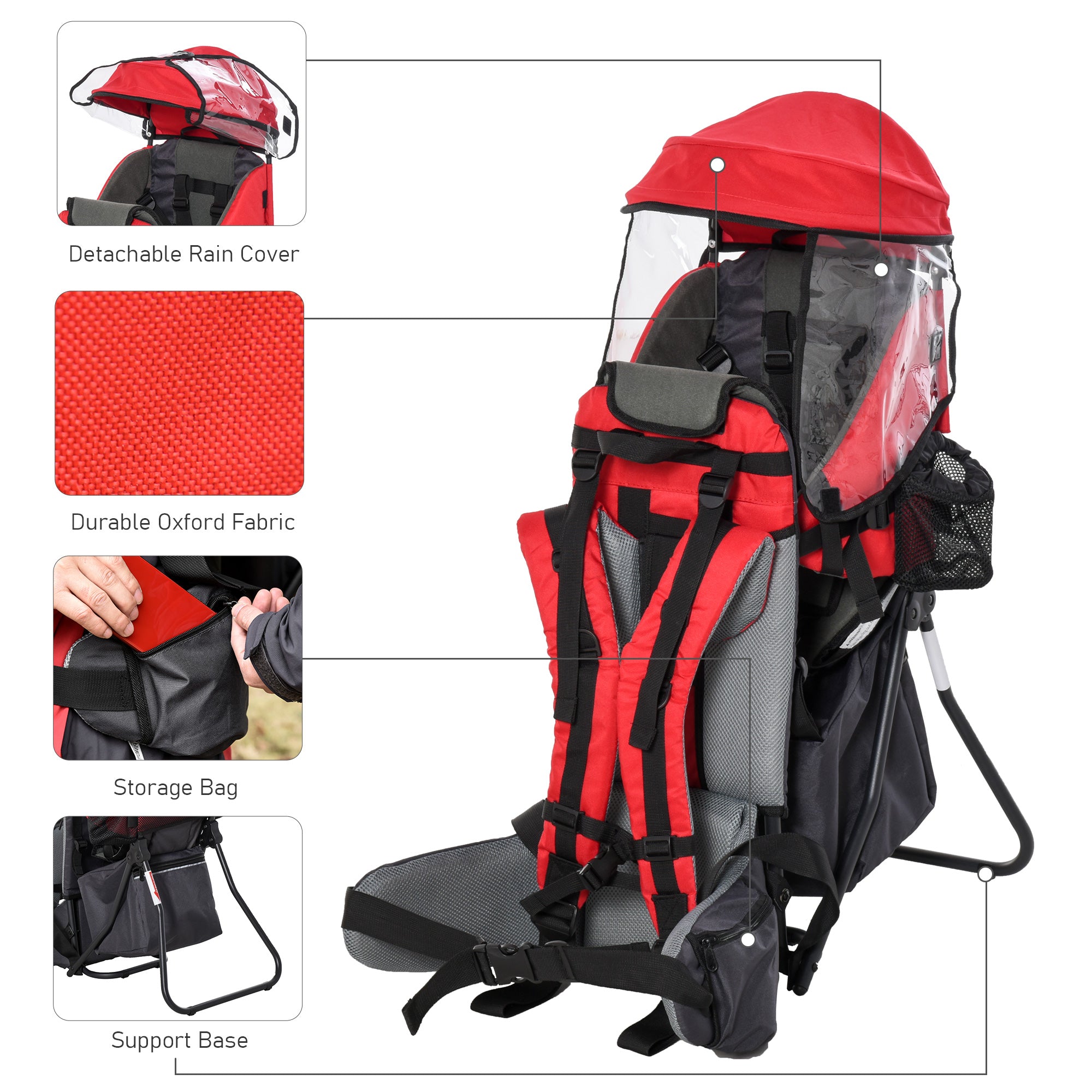 Kozy Baby Hiking Backpack Carrier Child Carrier with Ergonomic Hip Seat Detachable Rain Cover Adjustable Straps Stand for Toddler 6 - 36 Months Red