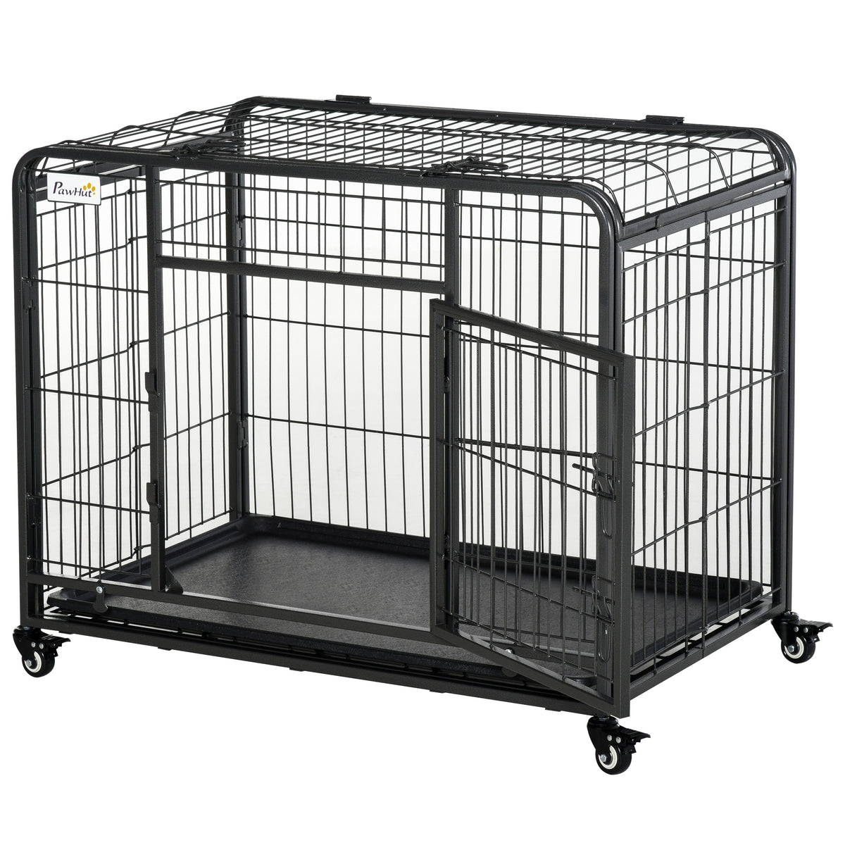 Kozy Metal Dog Cage Kennel Locking Door & Wheels Removable Tray Openable Top For Medium Pets 94 x 58 x 69.5 cm