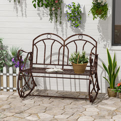 Outsunny 2 Seater Metal Garden Park Bench Outdoor Rocking Chair Swing Bench Loving Seat Bronze