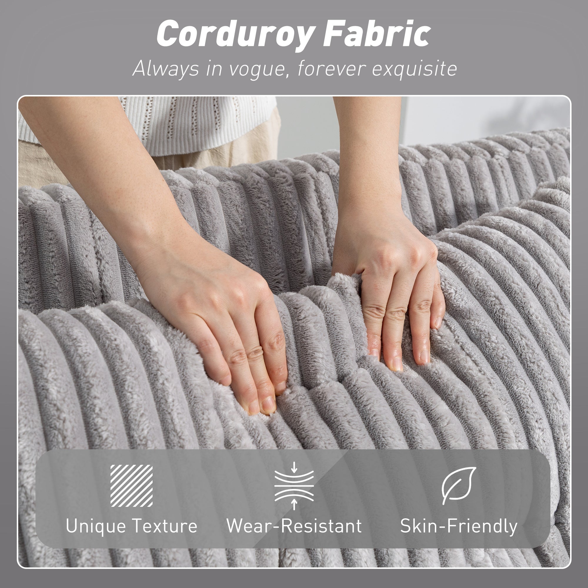 Kozy 2 Seater Click Clack Sofa Bed with Pull Out Design, Corduroy Upholstery - Light Grey