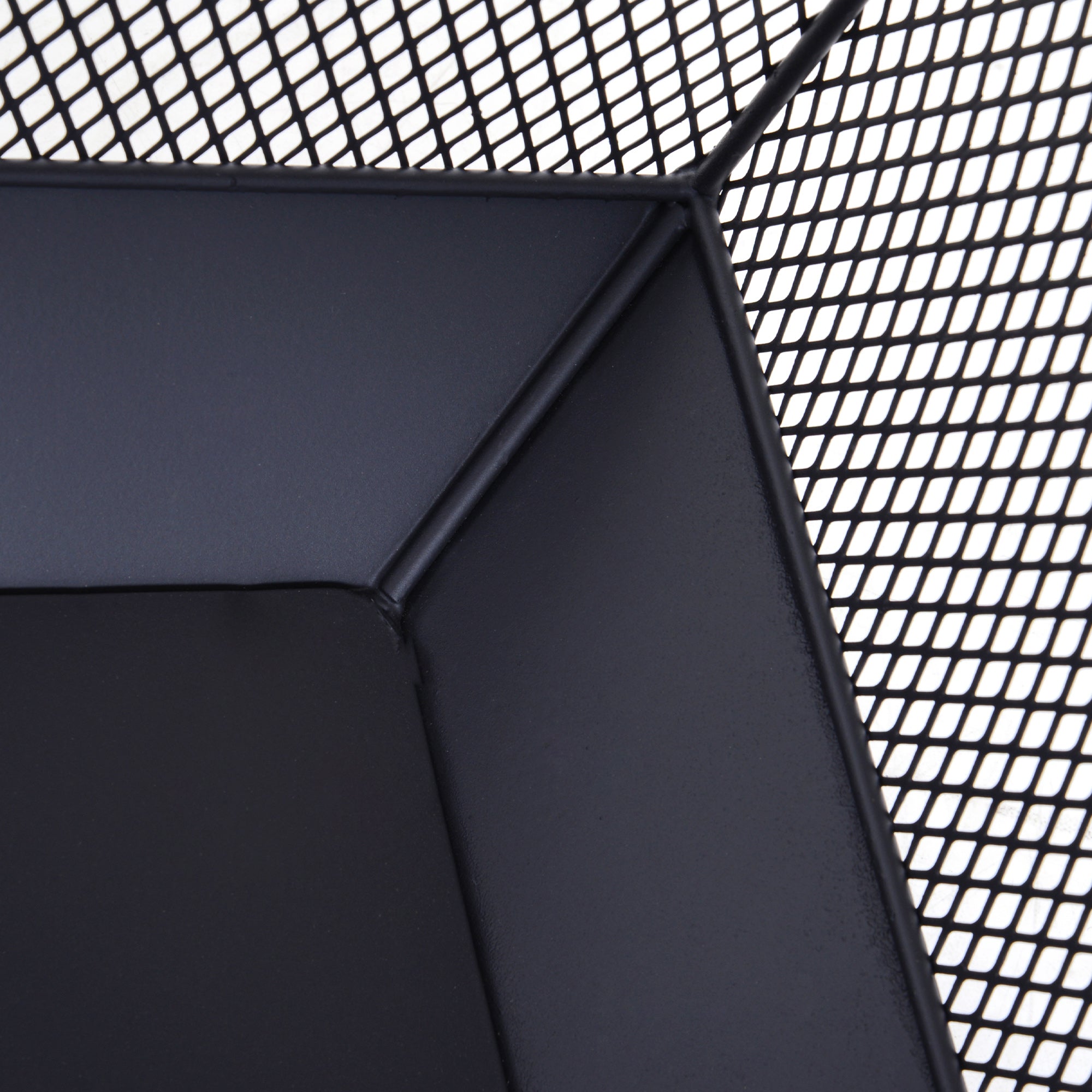 Kozy Metal Square Fire Pit Outdoor Mesh Firepit Brazier w/ Lid, Log Grate, Poker for Backyard, Camping, Bonfire, Wood Burning Stove, 44 x 44 x 40cm, Black