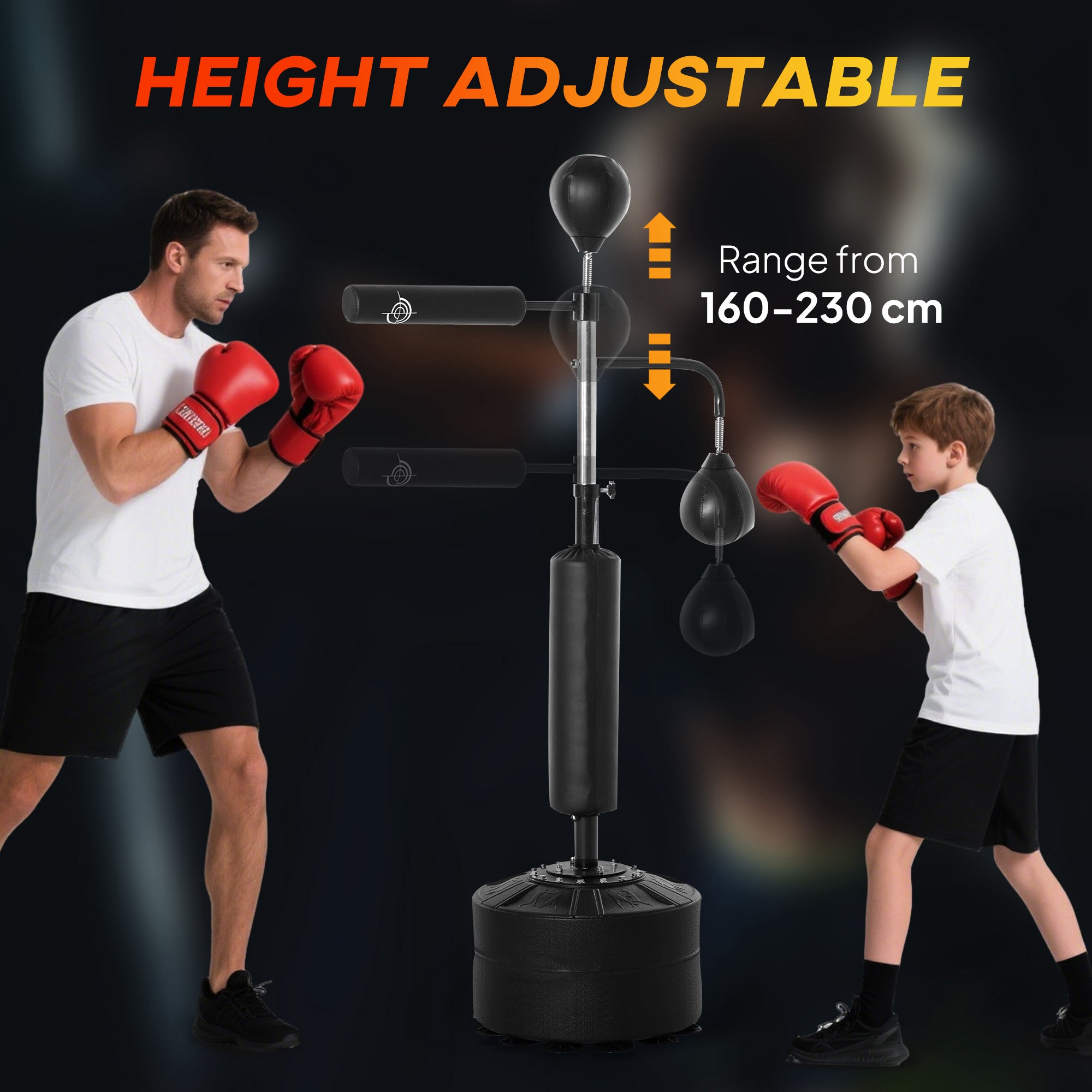 Kozy 4-in-1 Boxing Punching Bag, Freestanding with 2 Speed Bals, 360° Reflex Bar, 160-230cm Adjustable Height, Black