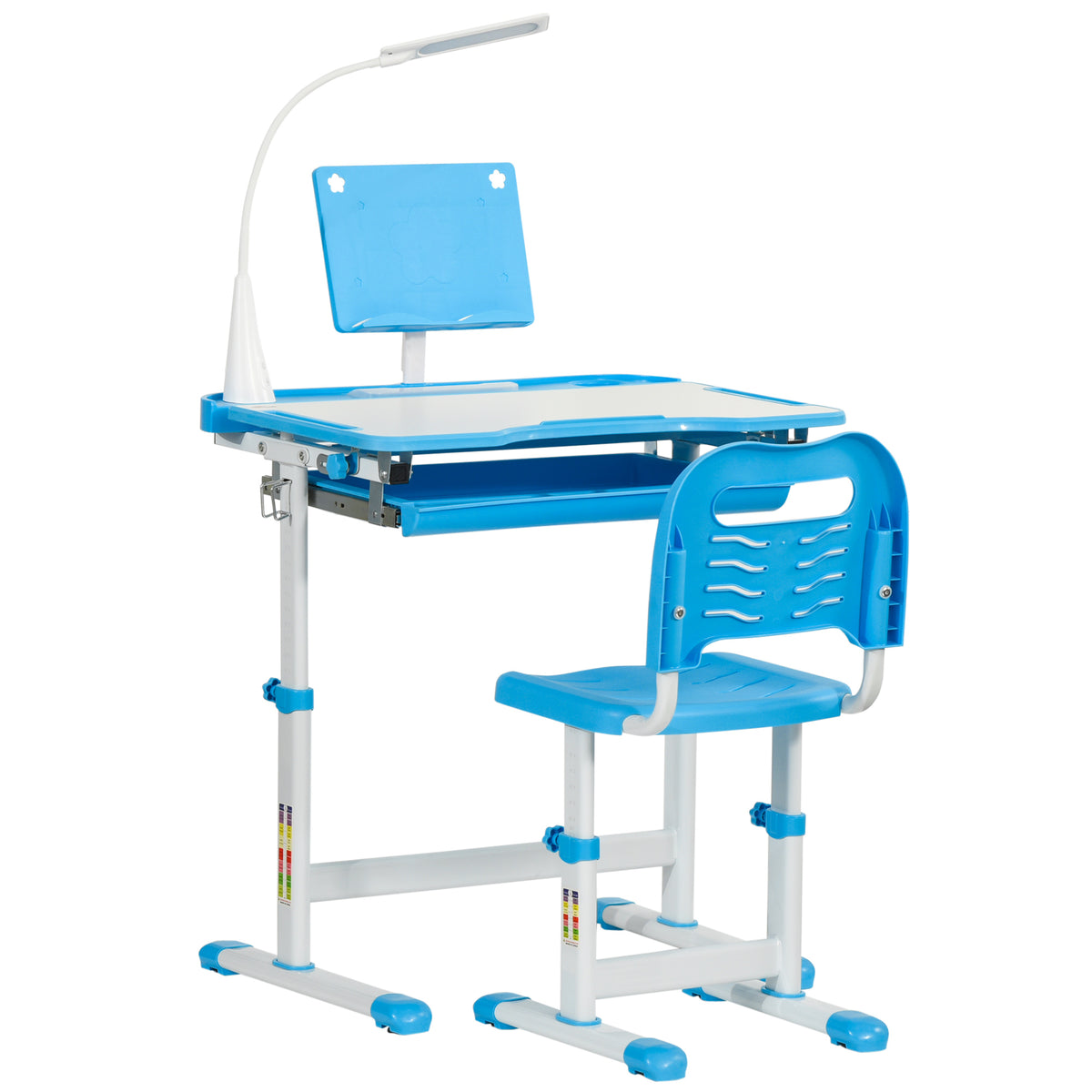 Kozy Kids Study Desk and Chair Set w/ Adjustable Height, Storage, Drawer, Blue