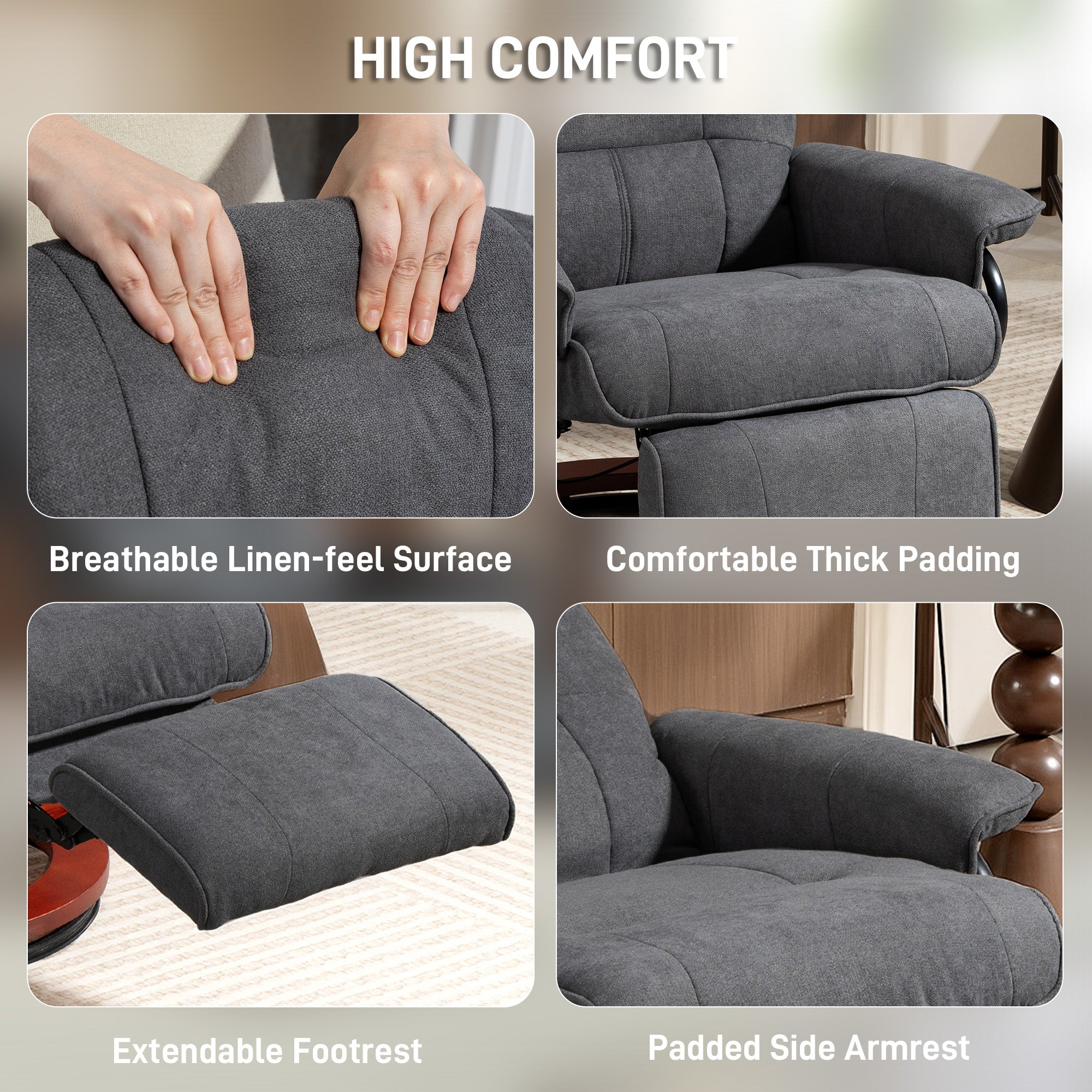 Kozy - Reclining Swivel Chair, with Footrest - Grey