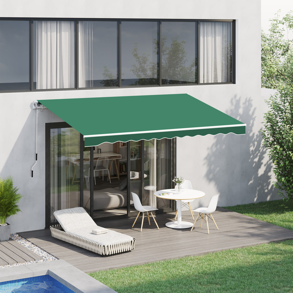 Outsunny Manual Retractable Awning, Garden Patio Sun Shade Shelter, 4m x 3m, Durable, Green