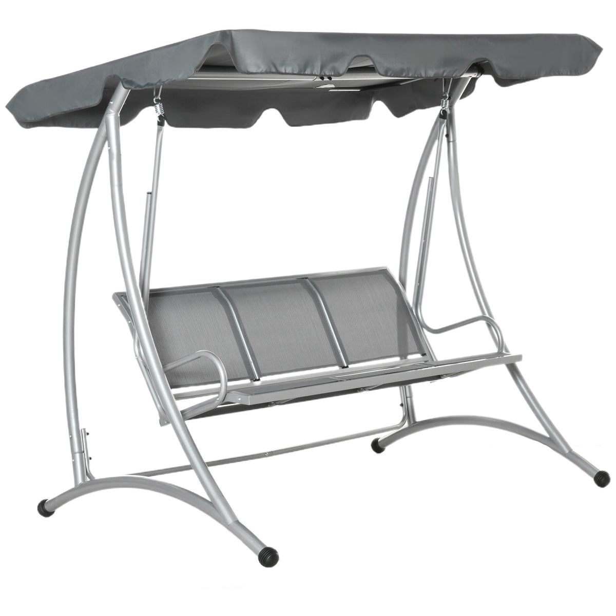 Kozy Three Person Steel Outdoor Porch Swing Chair Bench w/ Canopy Cover Grey