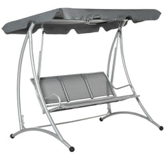 Kozy Three Person Steel Outdoor Porch Swing Chair Bench w/ Canopy Cover Grey