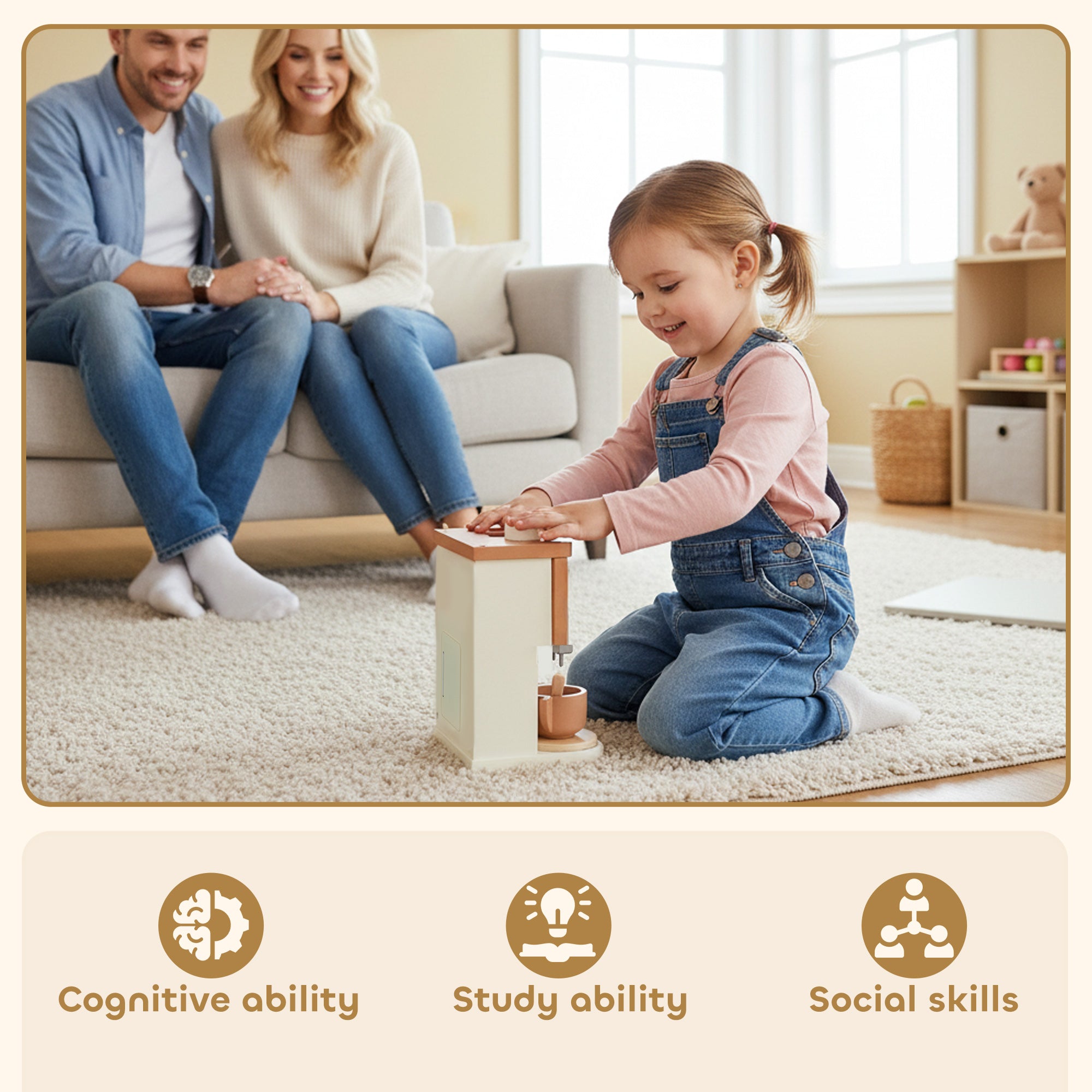 Kozy Kids Wooden Coffee Machine Toy, Pretend Play Kitchen Accessories Gift for Boys and Girls Ages 3+