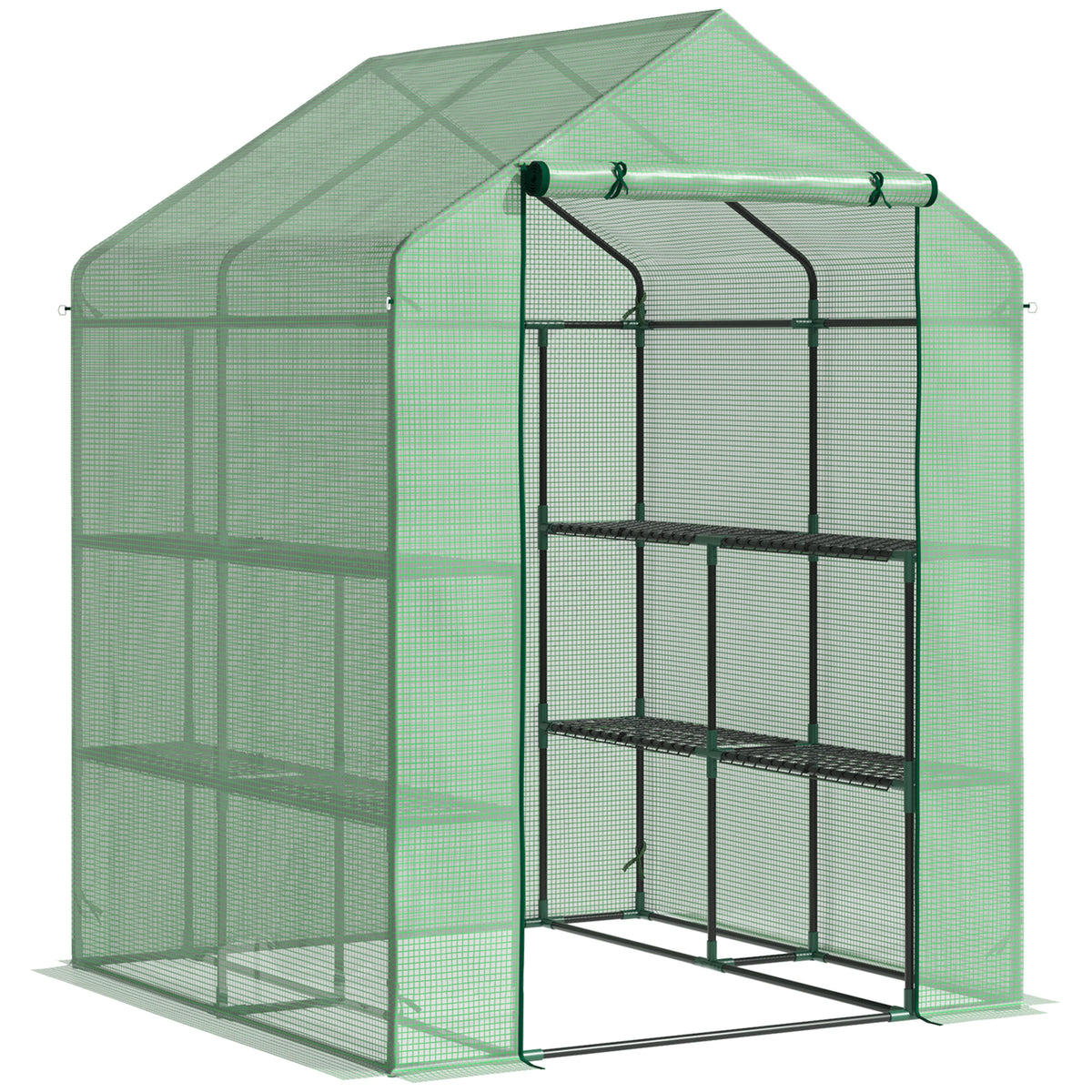 Kozy Walk in Greenhouse with Shelves Steeple Green House for Garden Grow House Removable Cover 143x138x190cm, Green