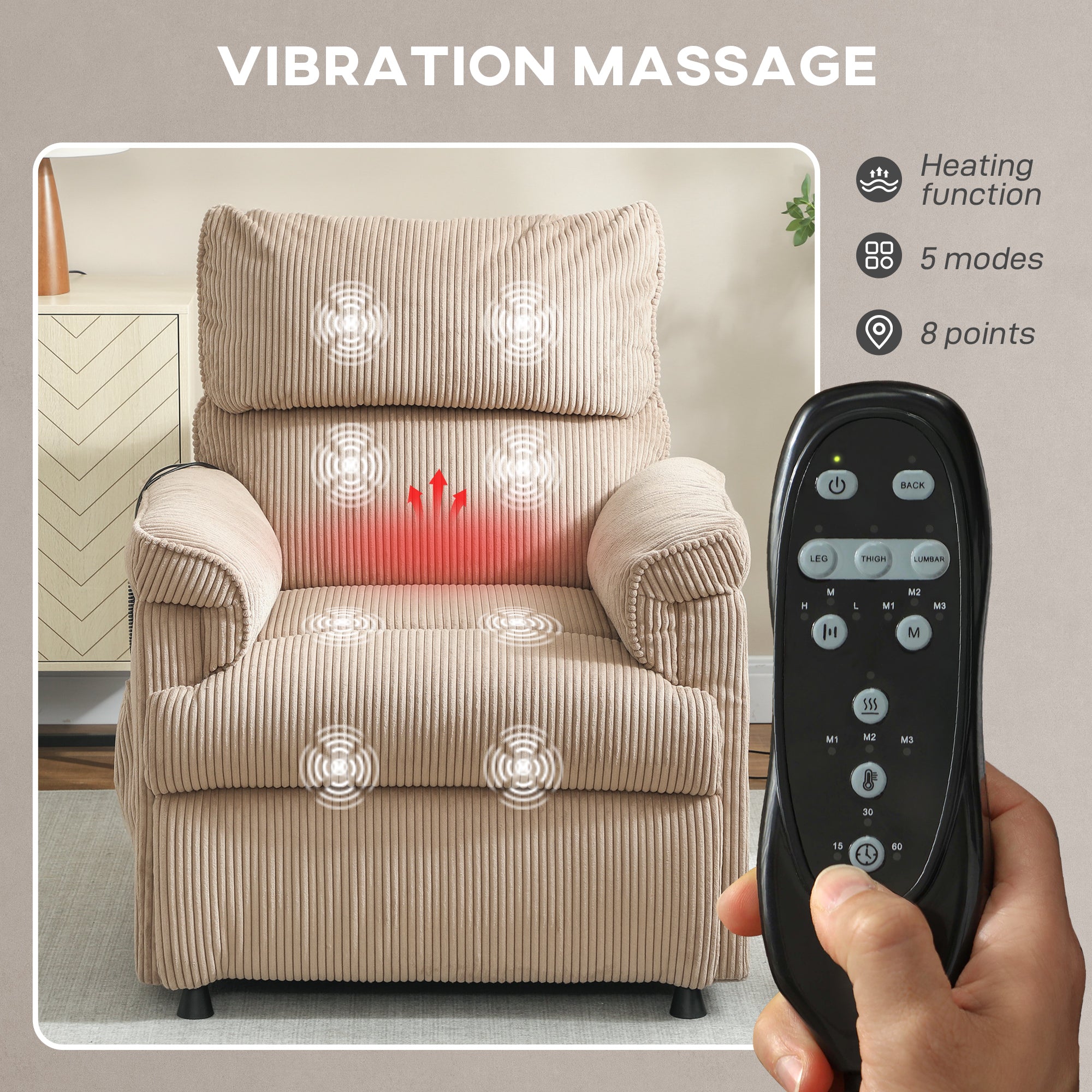 Kozy - Corduroy Electric Massage Recliner - Brown