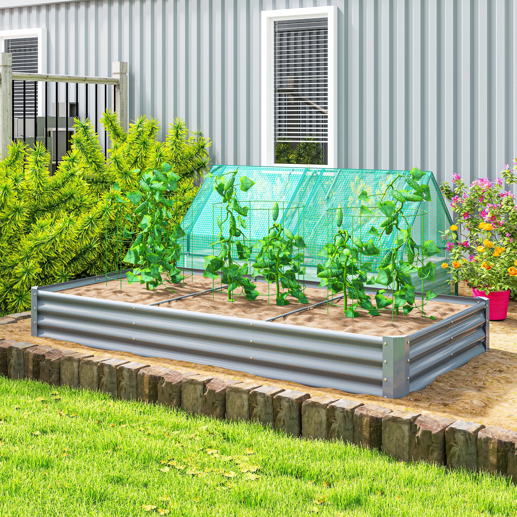 Kozy - 240 x 120cm Galvanised Steel Open Planter - Silver