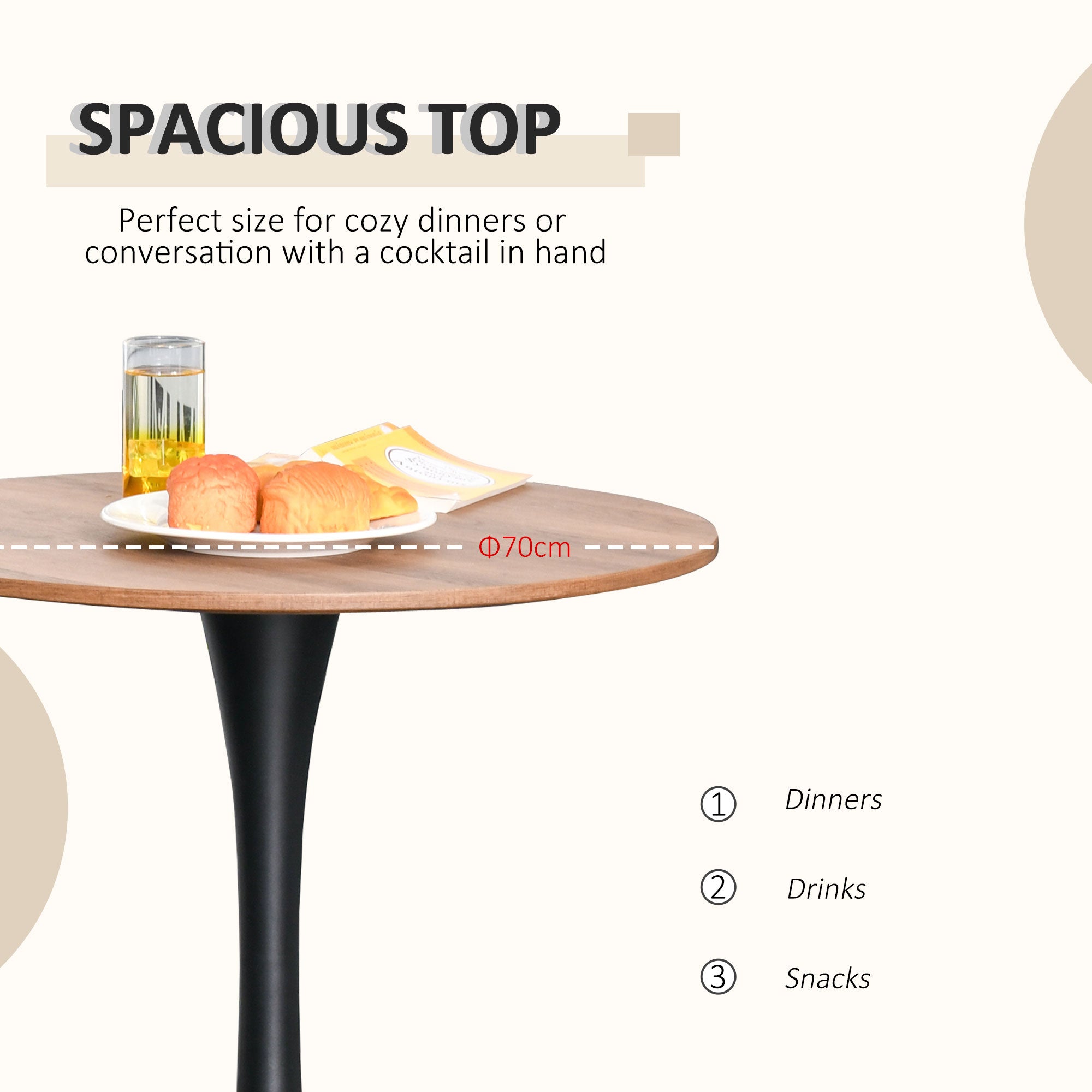 Kozy Modern Round Dining Table Leisure Coffee Bistro Table with Metal Base for Kitchen & Dining Room Brown