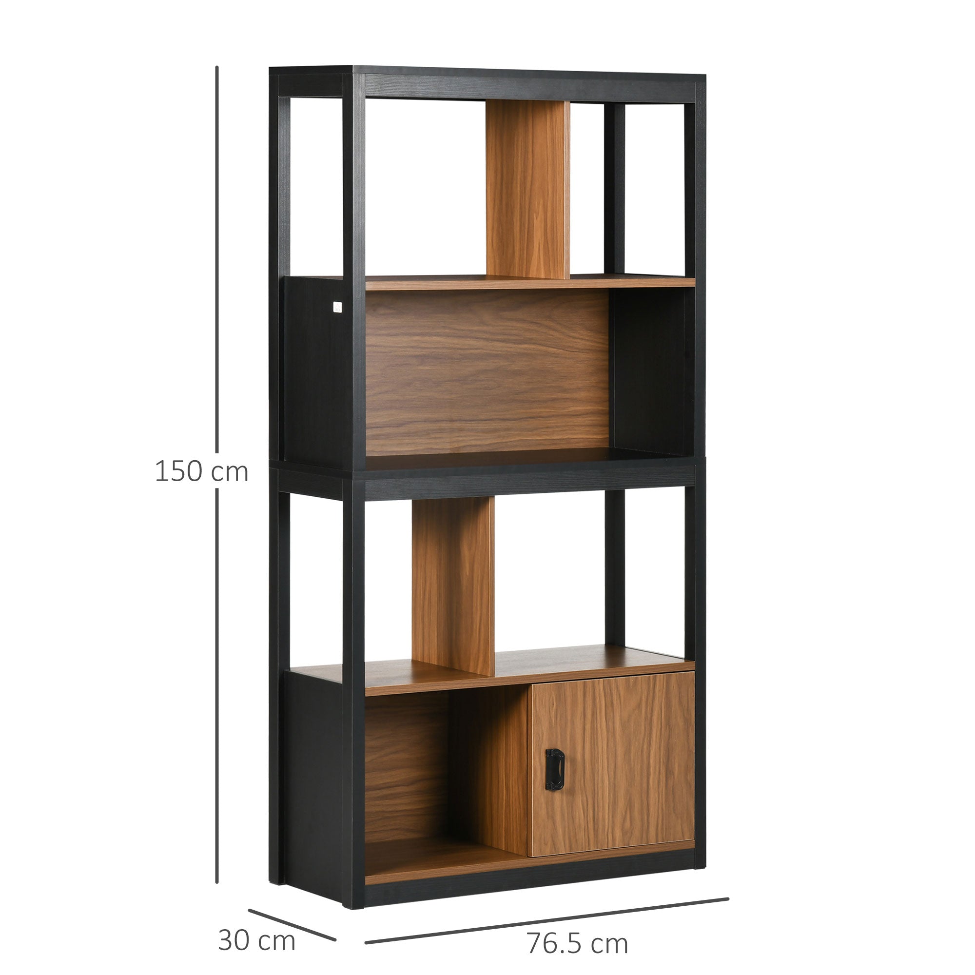 Kozy Modern 4-Tier Bookshelf, Freestanding Bookcase with Storage Shelving and Closed Cabinet, for Living Room Home Office Study, Walnut Brown