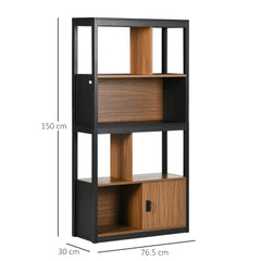 Kozy Modern 4-Tier Bookshelf, Freestanding Bookcase with Storage Shelving and Closed Cabinet, for Living Room Home Office Study, Walnut Brown