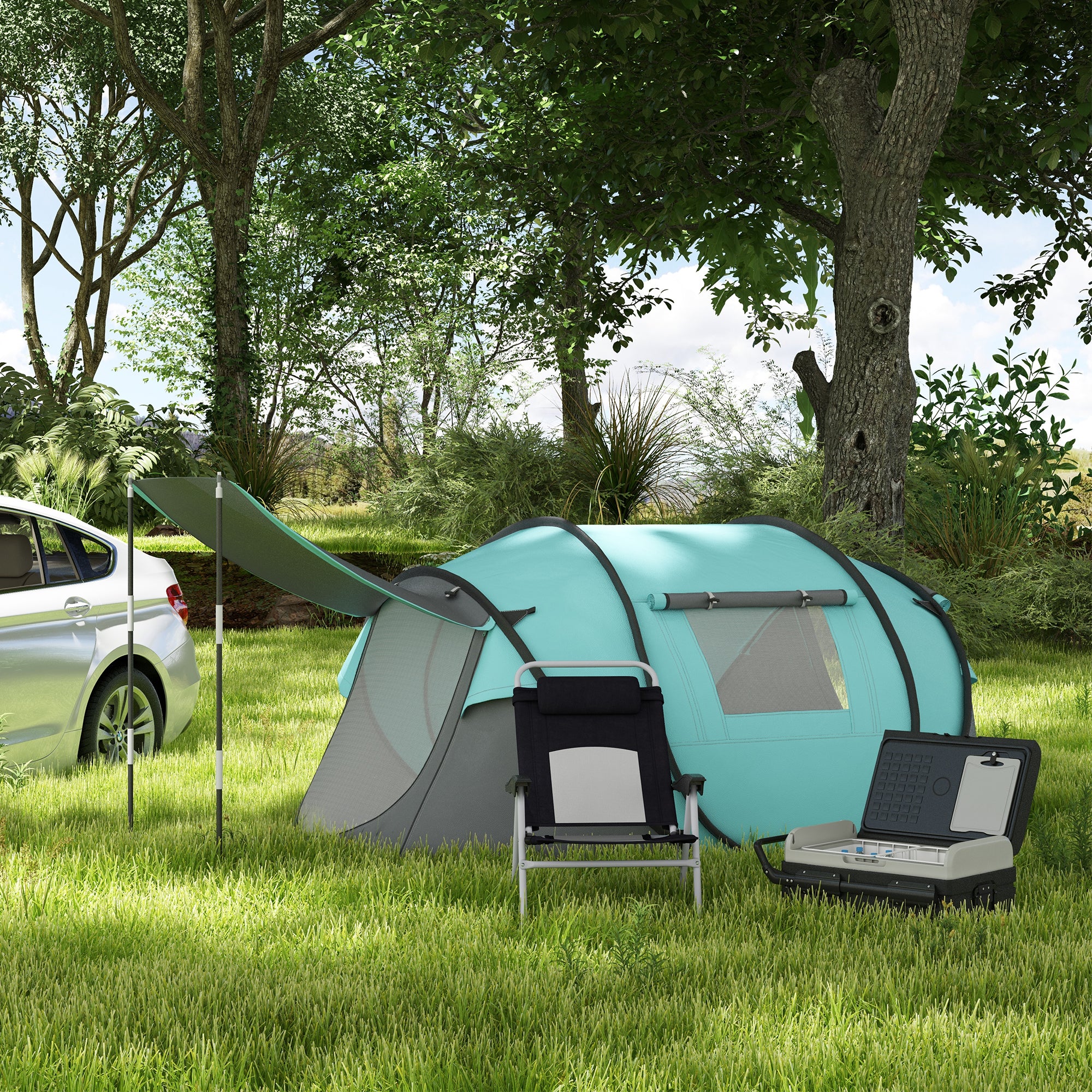 Kozy 40L Car Refrigerator, Portable Compressor Cooler Box, Fridge Freezer w/ Inner LED Light, Foldable Handles, Cup Holders, 12/24V DC and 110-240V AC for Campervan RV Boat Travel Down to -20℃