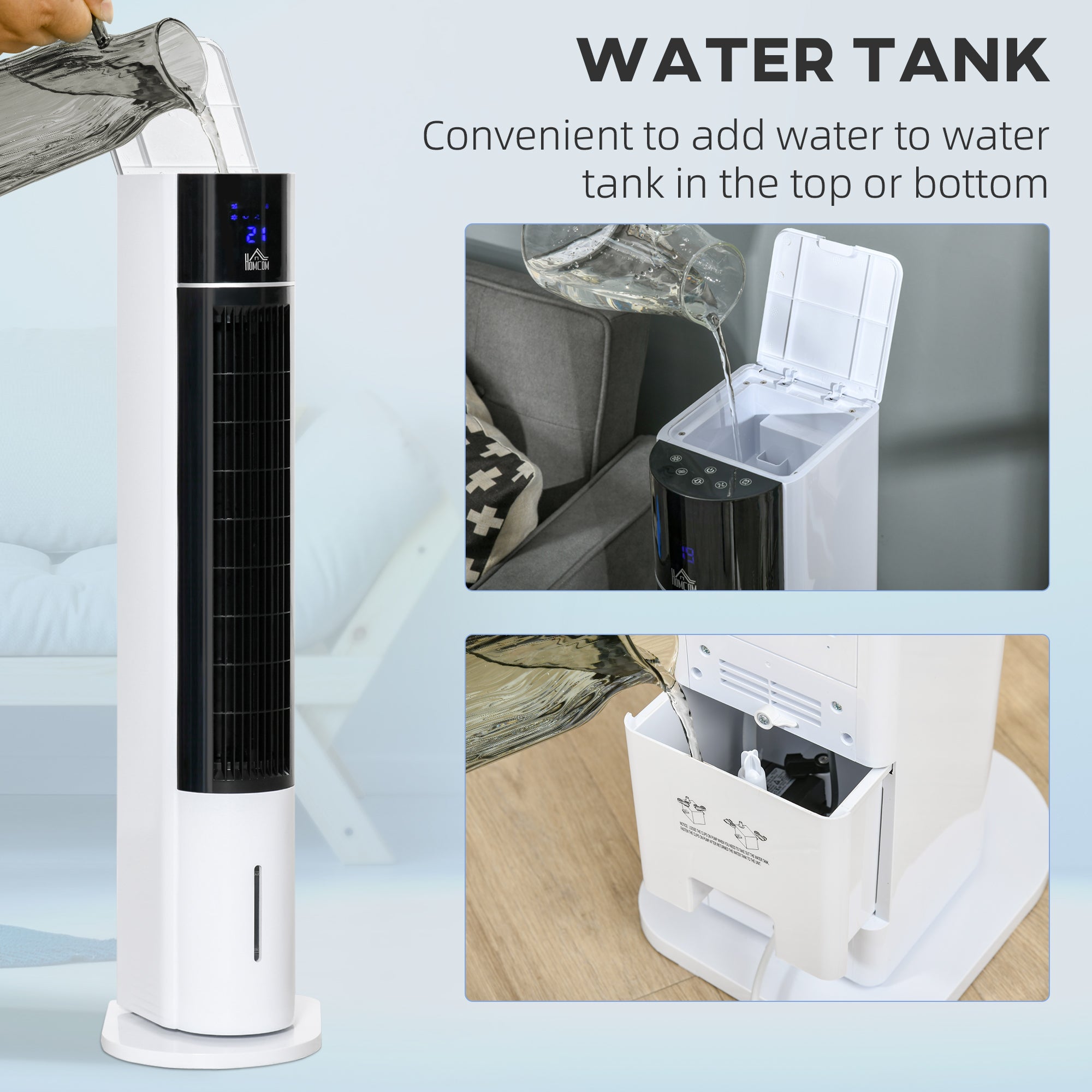 Kozy Portable Air Cooler, 3L Tank Evaporative Ice Cooling Tower Fan with 3 Modes, 3 Speeds, Remote, Timer, 60° Oscillating, Portable Swamp Cooler for Home Bedroom, White