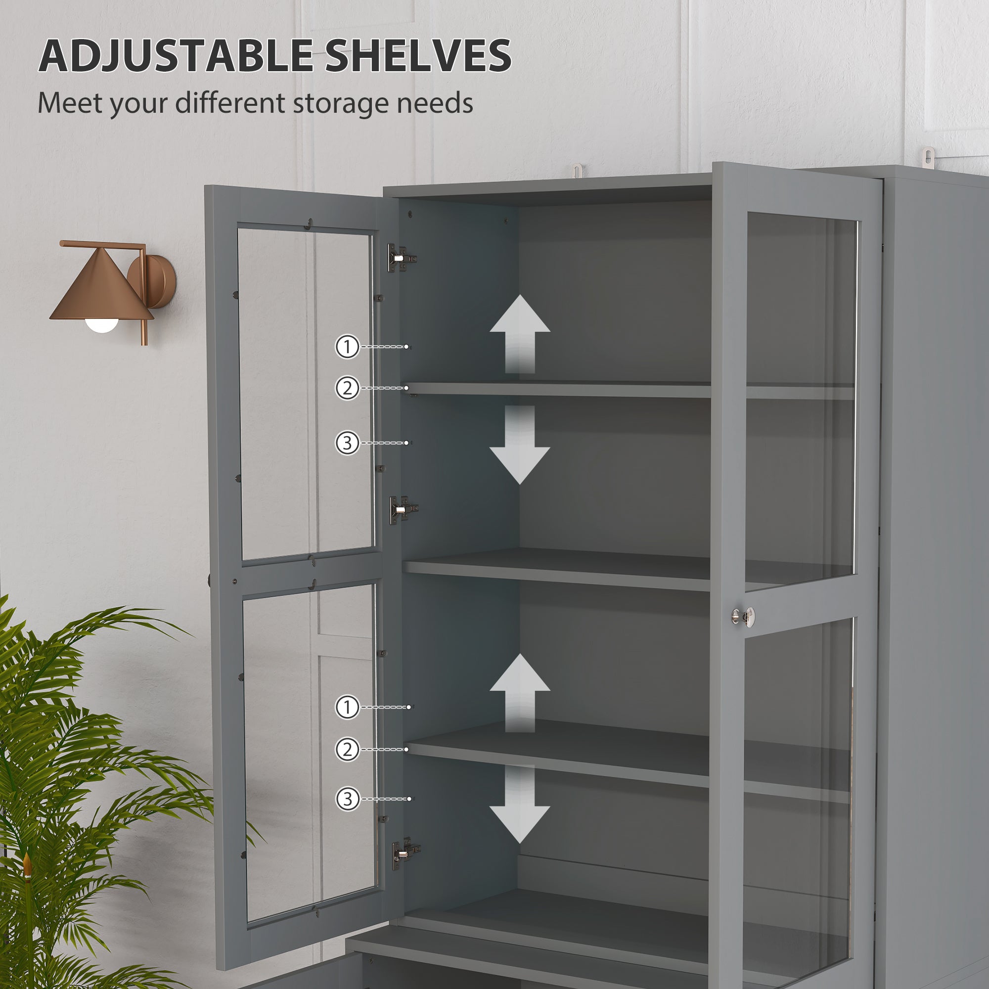 Kozy Double Storage Display Cabinet - Grey