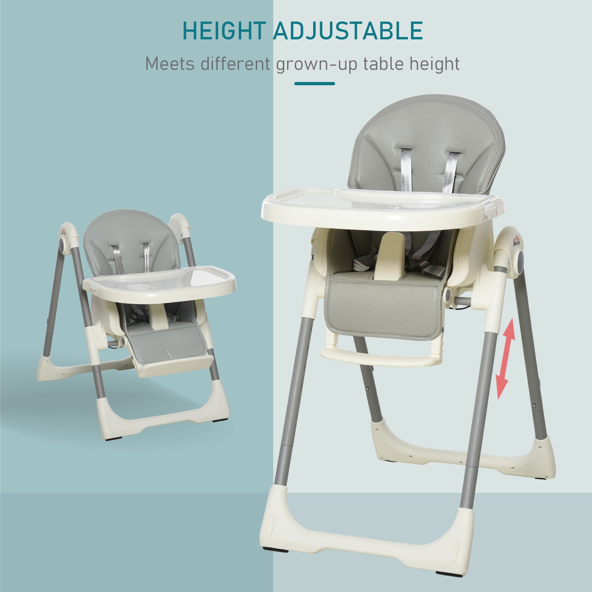 Kozy Foldable Baby High Chair Convertible Feeding Chair Height Adjustable with Adjustable Backrest Footrest and Removable Tray 5 Point Safety Harness for Kids 6 - 36 Months Grey