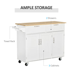 Kozy Kitchen Island Utility Cart, with 2 Storage Drawers & Cabinets for Dining Room, White