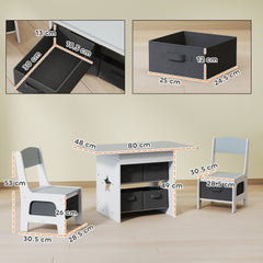 Kozy Kids Table and Chair Set, Toddler Table and 2 Chairs Set with 6 Removable Drawers, for Boys Girls Ages 3-8, Light Grey