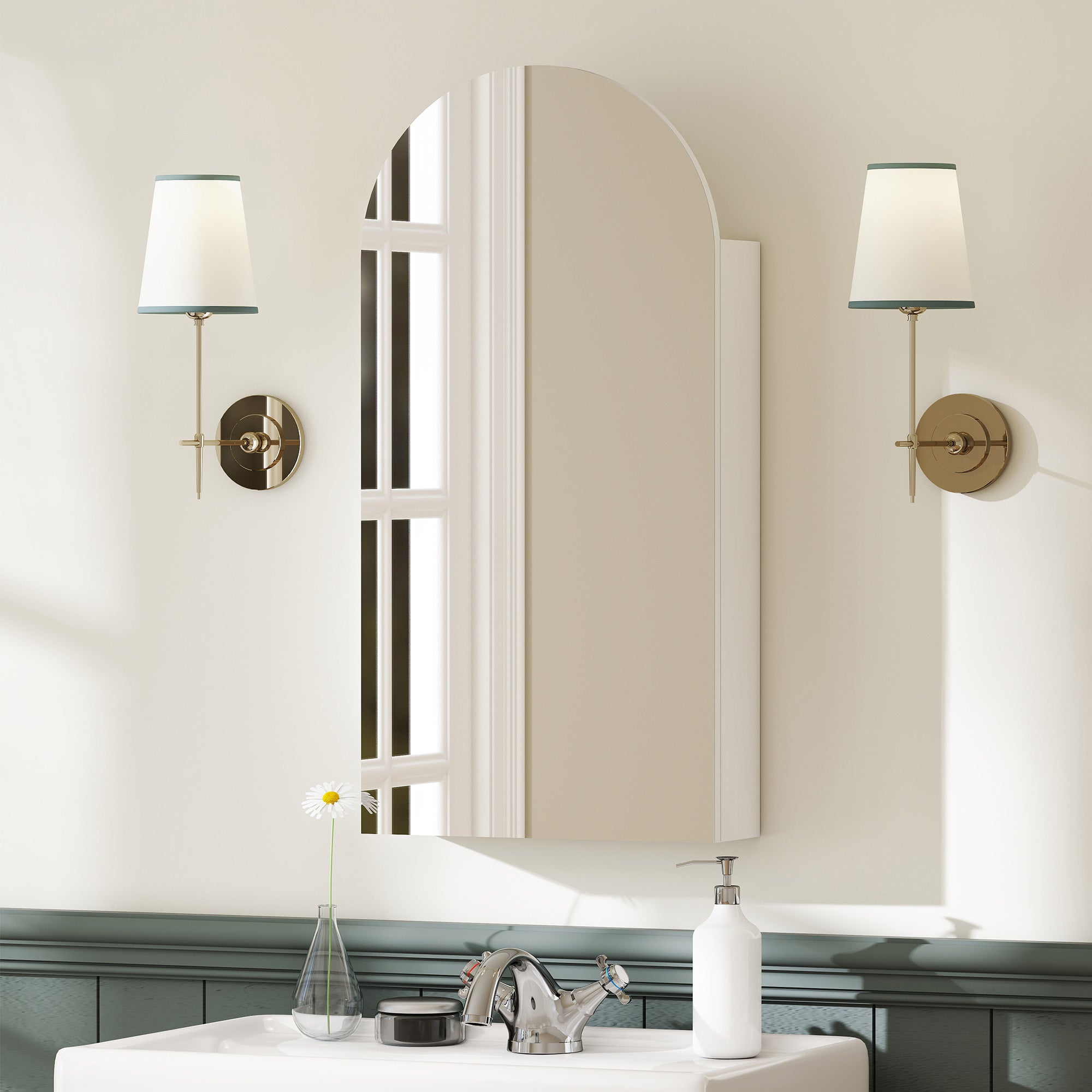 Kozy - Arched Bathroom Mirror Cabinet with Adjustable Glass Shelves - White