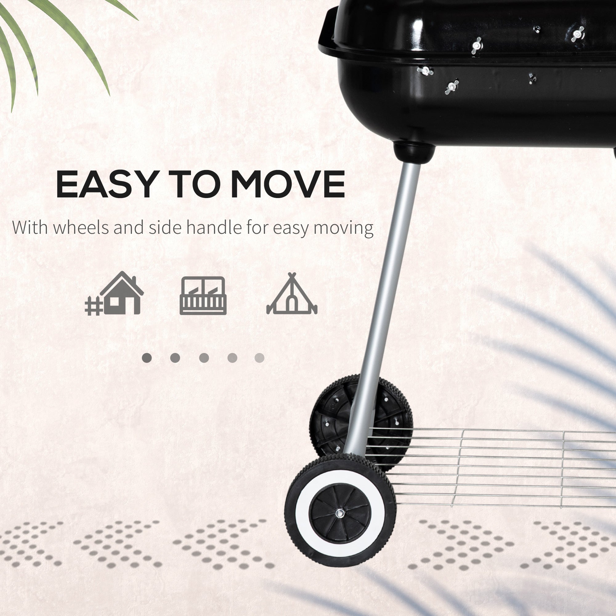 Kozy Portable BBQ Charcoal Grill with 2 Wheels and Cooking Utensils, Smoker Grill with Lid for Outdoor Barbecues, Camping, Picnic, Courtyard