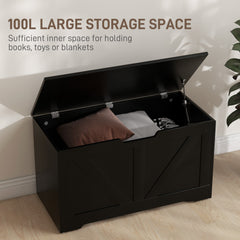 Kozy - 100L Home Storage Box, with Safety Hinges - Black Wood-Effect