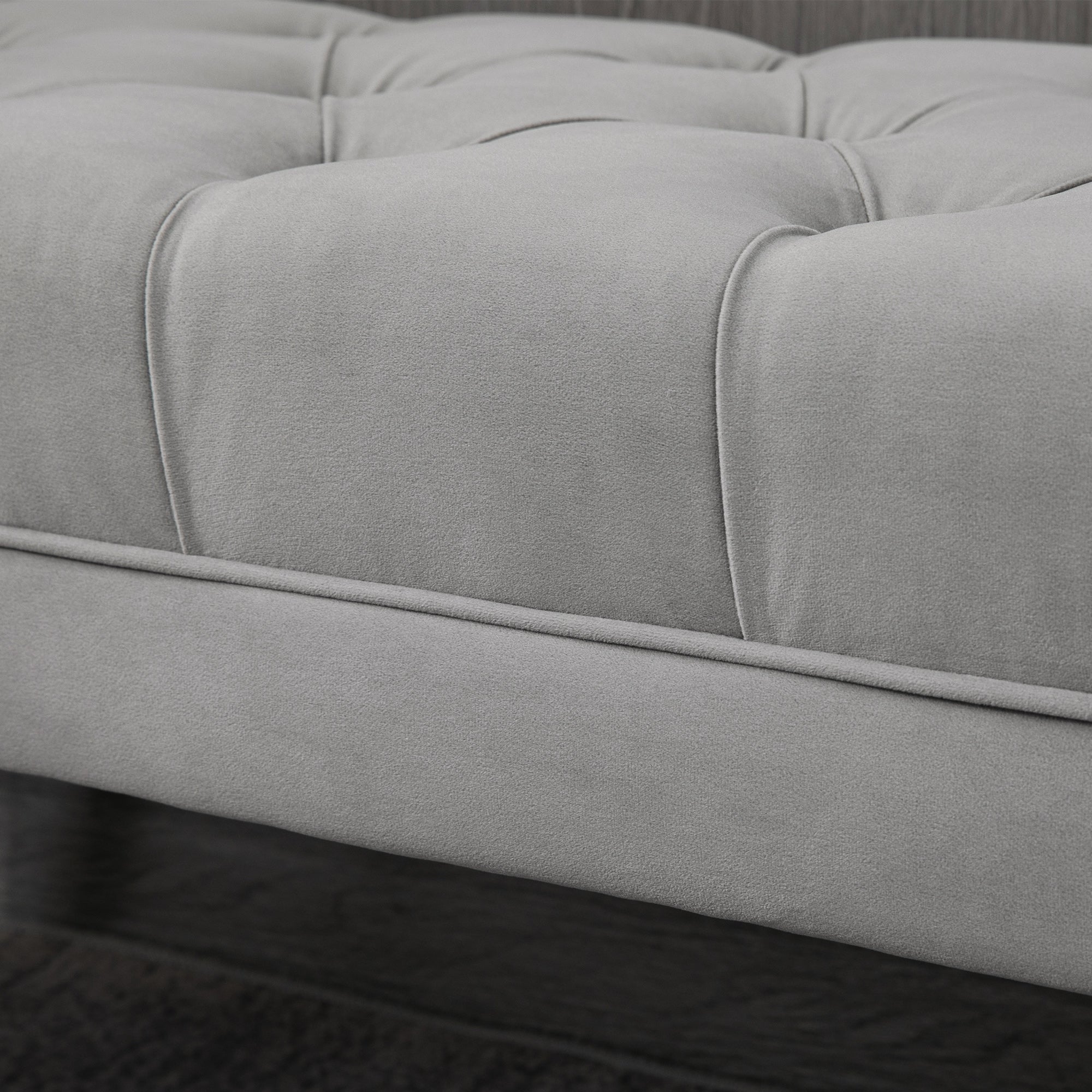 Kozy Velvet Bed End Bench, Button Tufted Window Seat, Hallway Shoe Bench, Upholstered Accent Lounge Chair Stool for Living Room, Bedroom, Grey