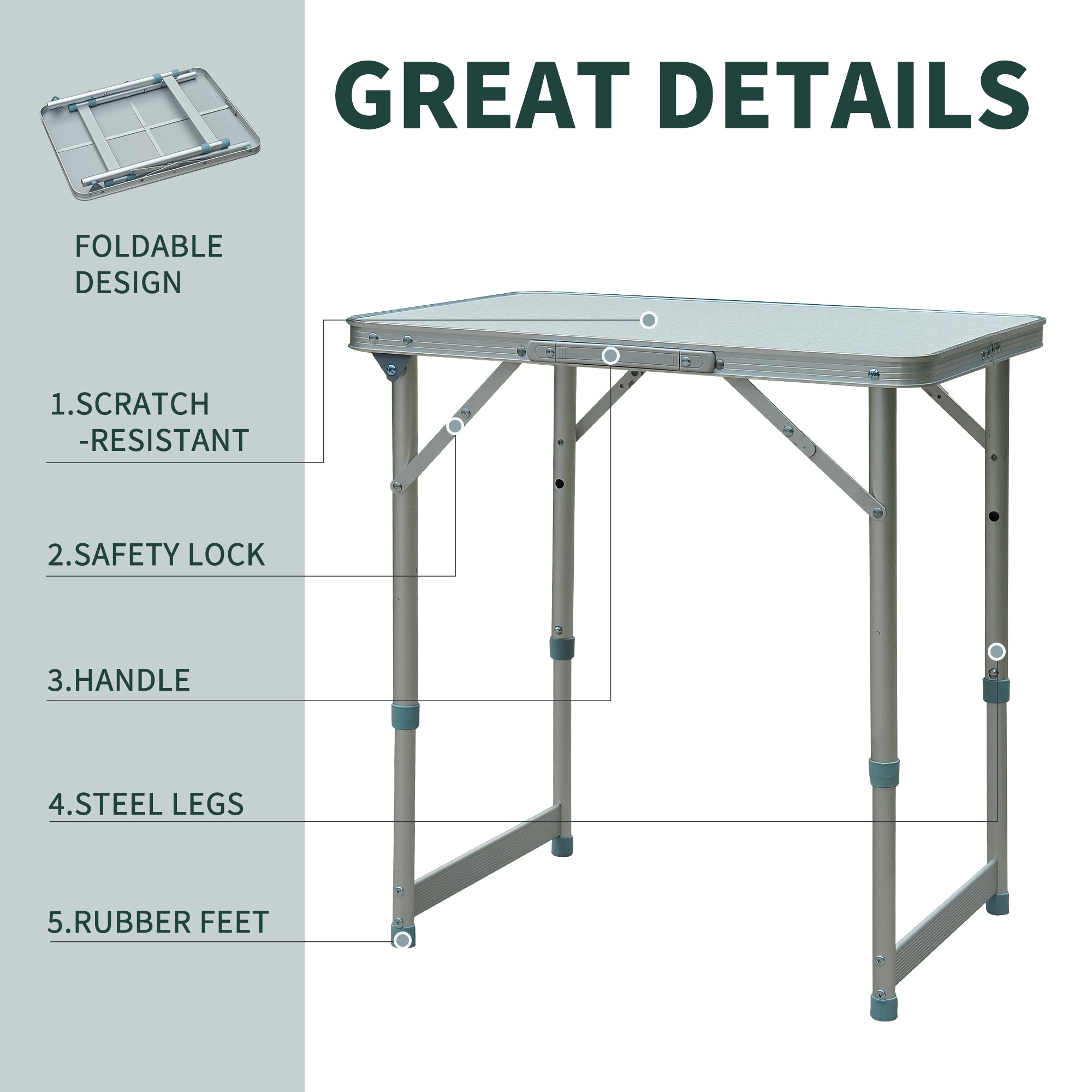 Outsunny Folding Picnic Table, Portable Outdoor Camping Table, Lightweight, Durable Aluminium Frame, Silver