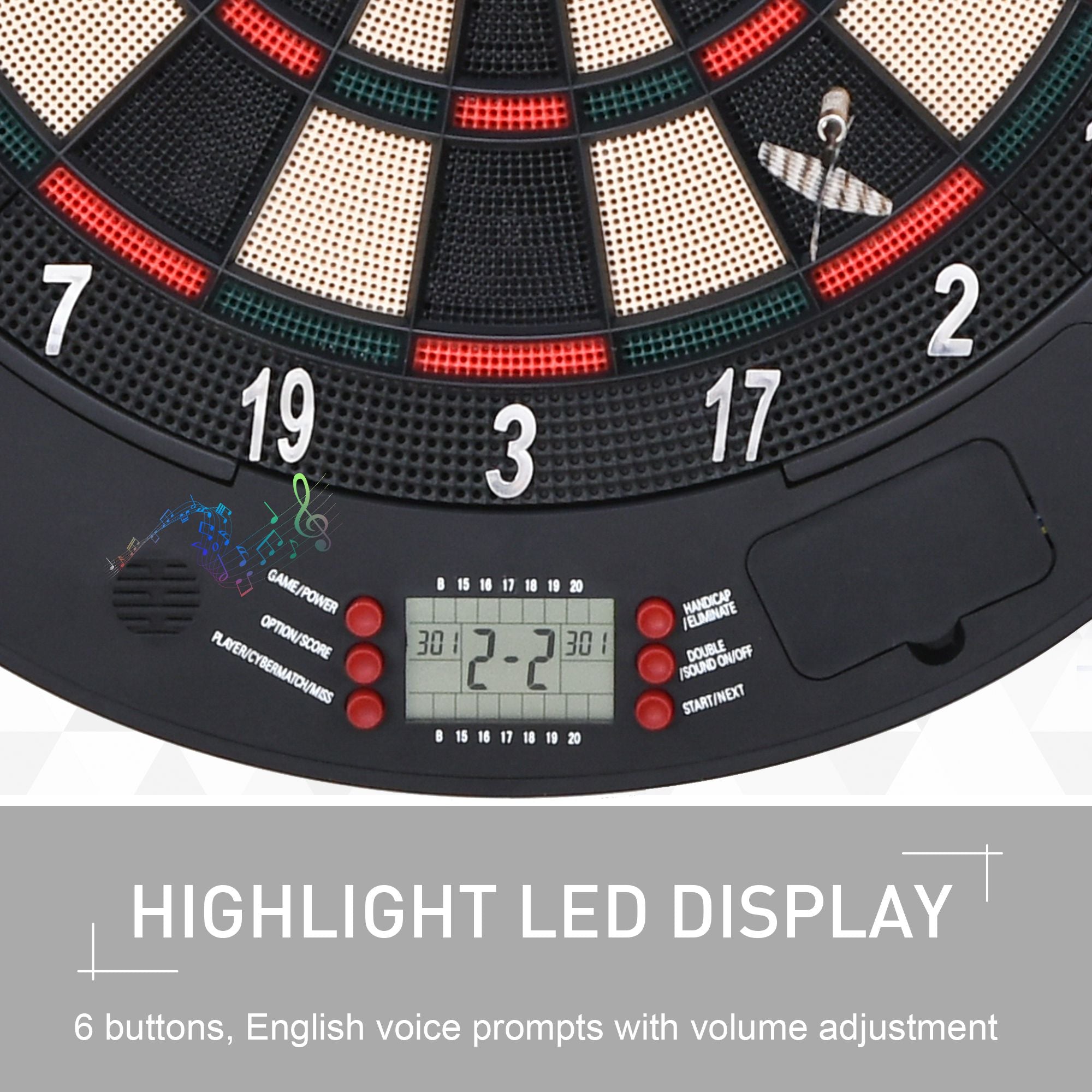 Kozy  Electronic Dartboard Set 26 Games and 185 Variations with 6 Darts and Cabinet to Stroage Multi-Game Option Ready-to-Play