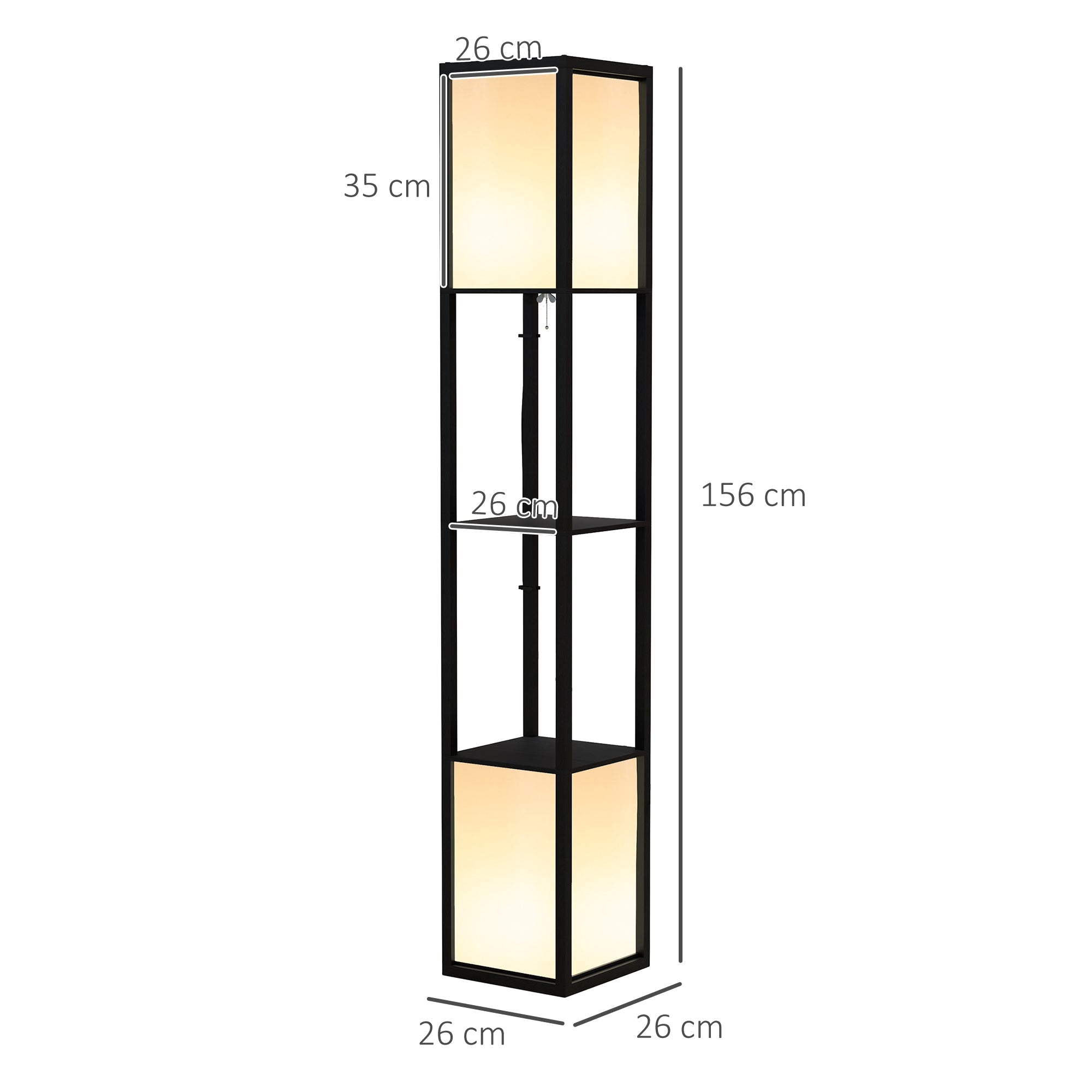 HOMCOM Floor Lamp with Shelves, Floor Standing Lamp with Dual Ambient Light and Two Shelves, for Living Room, Bedroom, Black | Aosom UK