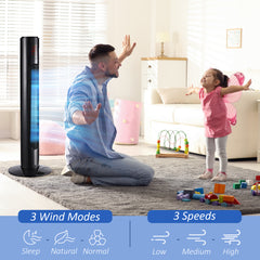 HOMCOM 38'' Freestanding Tower Fan, 3 Speed 3 Mode, 12h Timer, 70 Degree Oscillation, LED Panel, 5M Remote Controller, Black