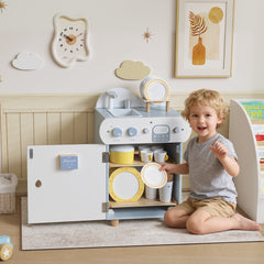 Kozy Wooden Dishwasher Playset, Kitchen Sink Toys with Faucet, Sink and Accessories, Gift for Boys Girls Toddlers