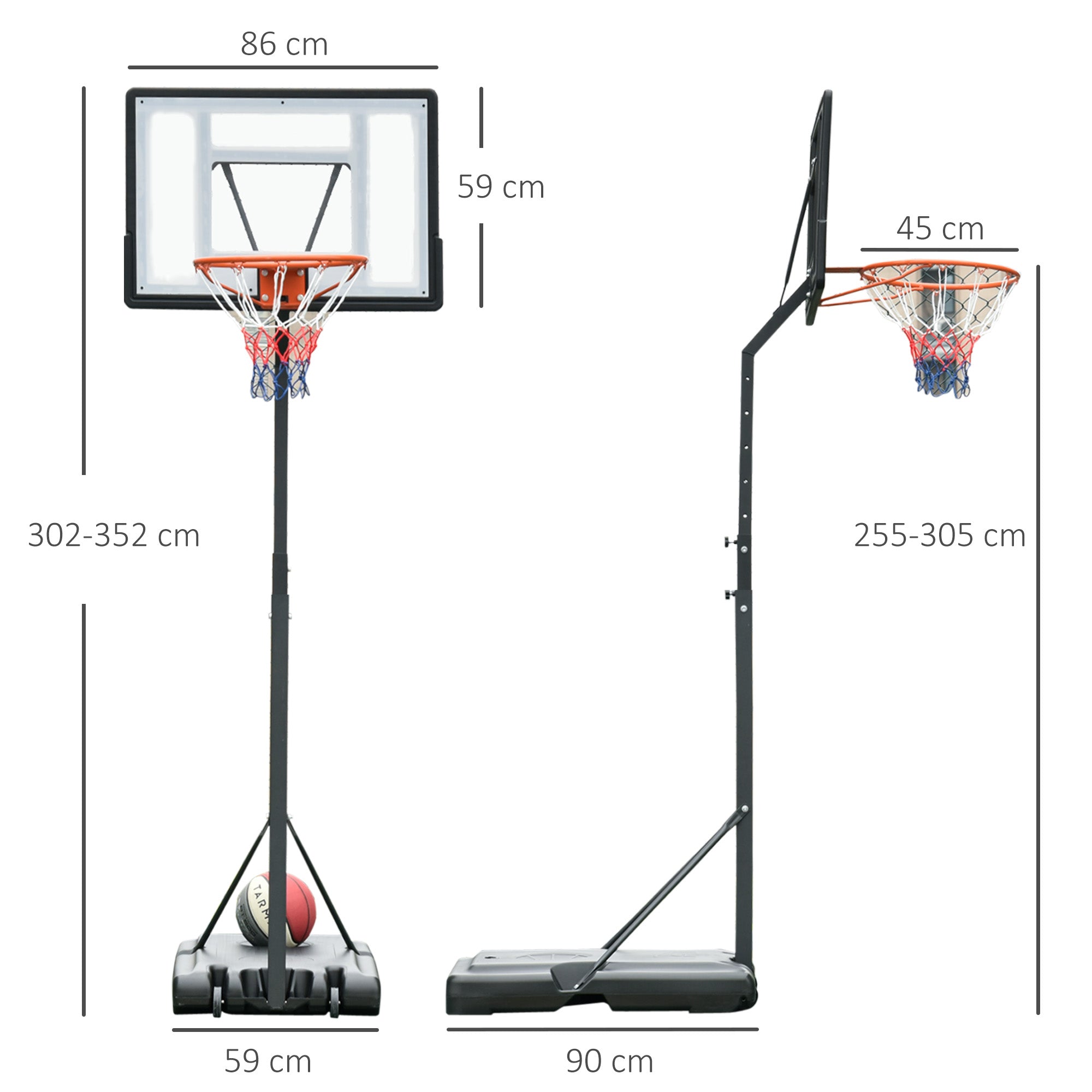 Kozy Portable 10ft Basketball Backboard Hoop Set Professional Outdoor Freestanding Basketball Stand with Wheels for Adults and Children, Adjustable High 2.55M-3.05M