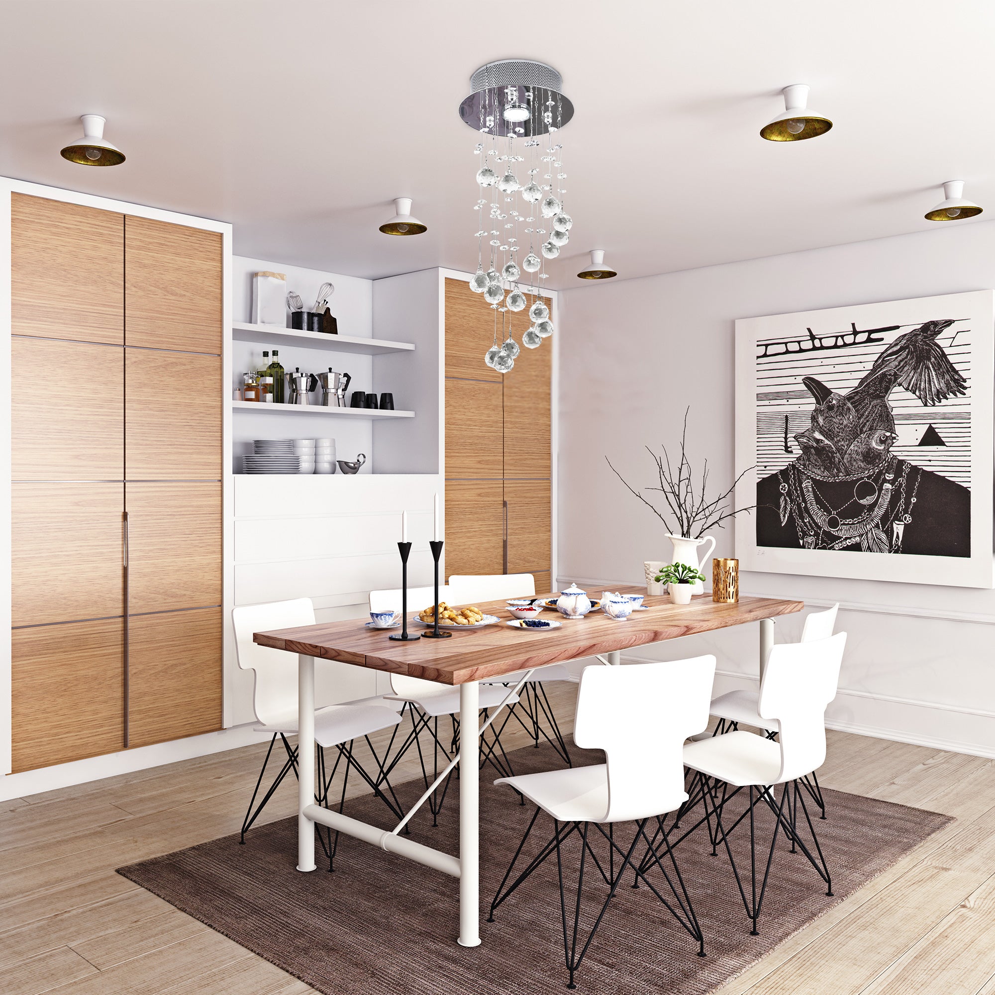 Kozy Metal Crystal Ceiling Light Chandelier Elegant Pendant Lamp Living Room Stairway Stairway Spiral Rain Drop Pendant Lamp Silver