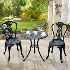 Kozy 3 Piece Patio Cast Aluminium Bistro Set Garden Outdoor Furniture Table and Chairs Shabby Chic Style