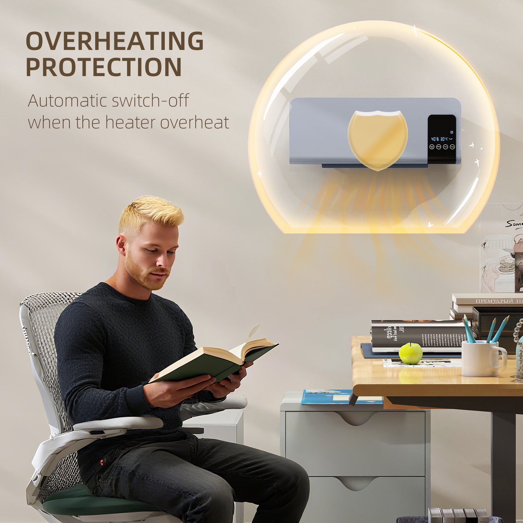 Kozy - 2000W Wall Mounted Heater, 18-45°C Temperature, Grey